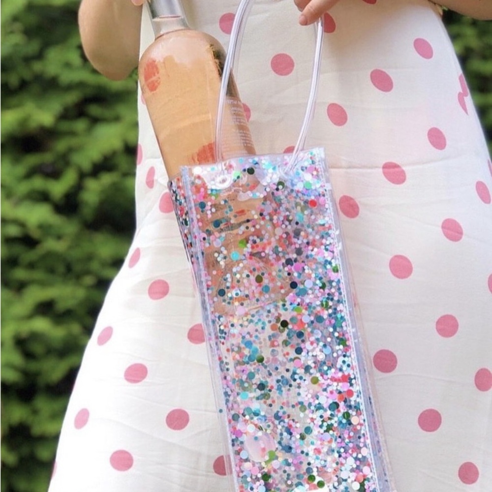 Packed Party Clear Glitter Wine Tote with Multicolor Confetti